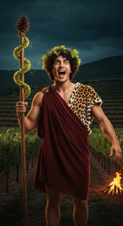 Dionysus, Twice-Born God, the Liberator, Loosener of Cares, Lord of the Vine, the Many-Named God, Son of the Thunderbolt